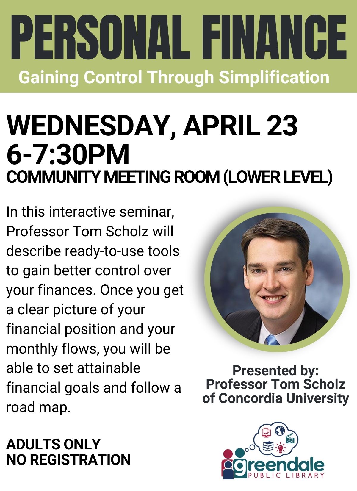Personal Finance Seminar with Professor Tom Scholz of Concordia University